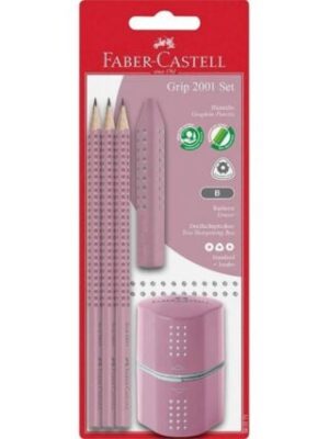 ΜΟΛΥΒΙΑ ΣΕΤ FABER CASTELL GRIP 2001 B  MINI SLEEVE ΞΥΣΤΡΑ ΒΑΡΕΛΑΚΙ   ΓΟΜΑ ΑΝΟΙΧΤΟ ΡΟΖ