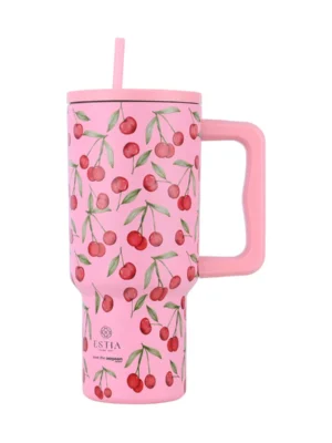ESTIA ΘΕΡΜΟΣ STRAW TUMBLER XL SAVE THE AEGEAN 900ml CHERRY ROSE