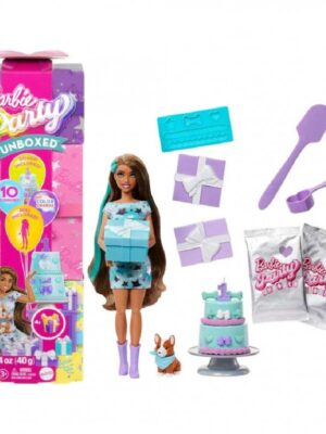 Barbie Party Unboxed Reveal Κούκλα Μελαχρινή με Κόργκι