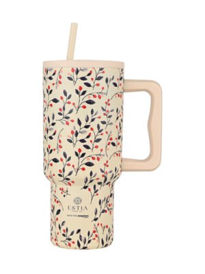 Κούπα Θερμός Με Λαβή   Καλαμάκι 900ml Estia Save The Aegean Tumbler Bloom Beige